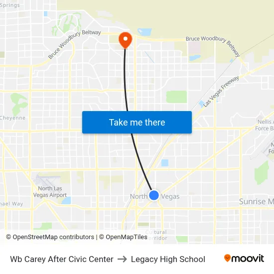 Wb Carey After Civic Center to Legacy High School map