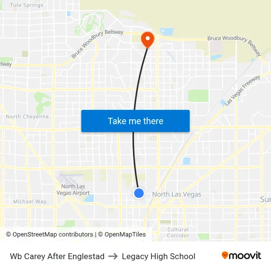 Wb Carey After Englestad to Legacy High School map