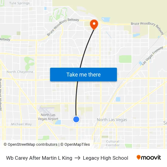 Wb Carey After Martin L King to Legacy High School map