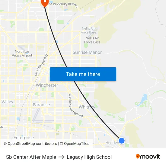 Sb Center After Maple to Legacy High School map