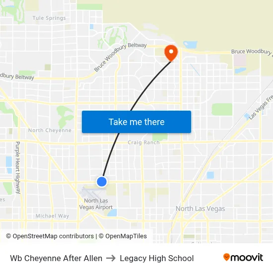 Wb Cheyenne After Allen to Legacy High School map