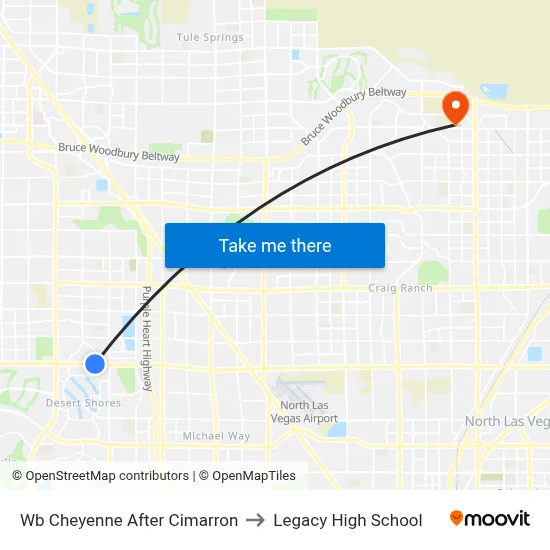 Wb Cheyenne After Cimarron to Legacy High School map