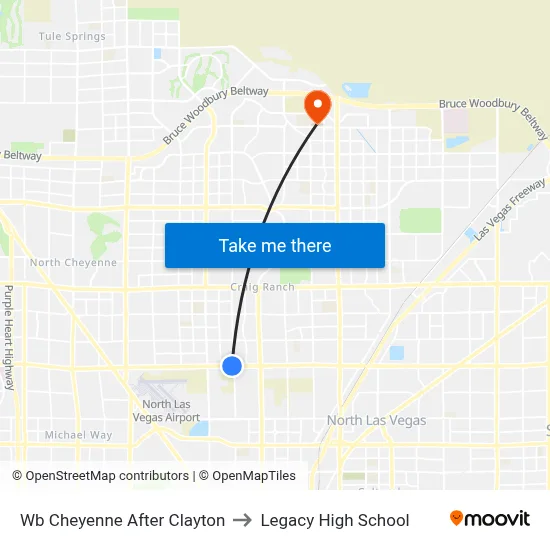 Wb Cheyenne After Clayton to Legacy High School map