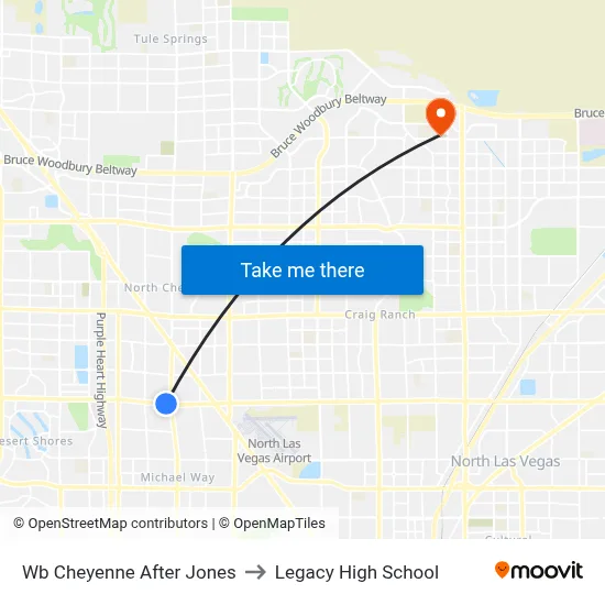Wb Cheyenne After Jones to Legacy High School map