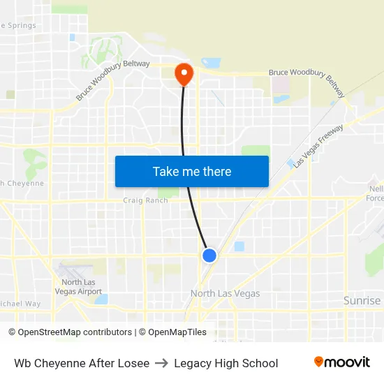 Wb Cheyenne After Losee to Legacy High School map