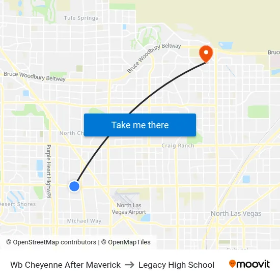 Wb Cheyenne After Maverick to Legacy High School map