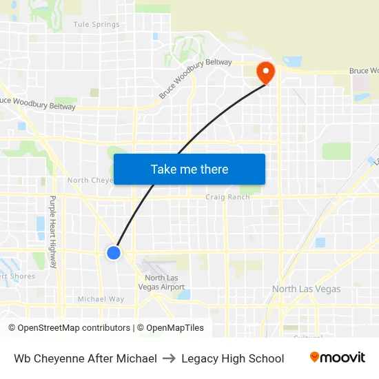 Wb Cheyenne After Michael to Legacy High School map