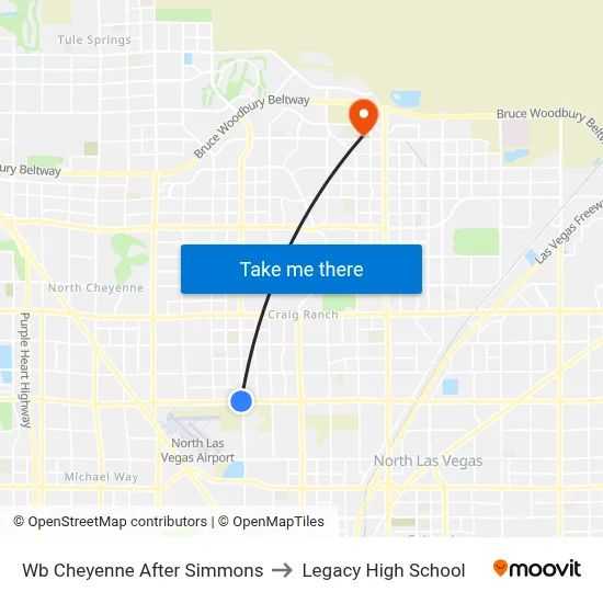 Wb Cheyenne After Simmons to Legacy High School map