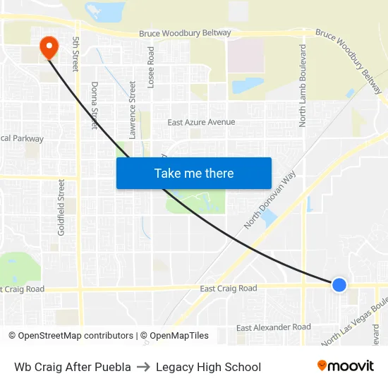 Wb Craig After Puebla to Legacy High School map