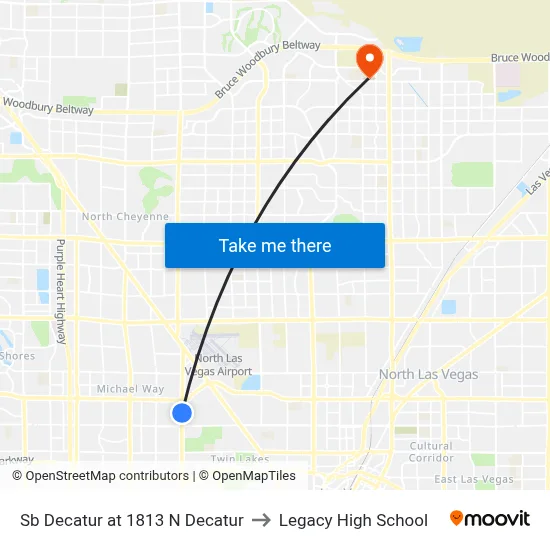 Sb Decatur at 1813 N Decatur to Legacy High School map