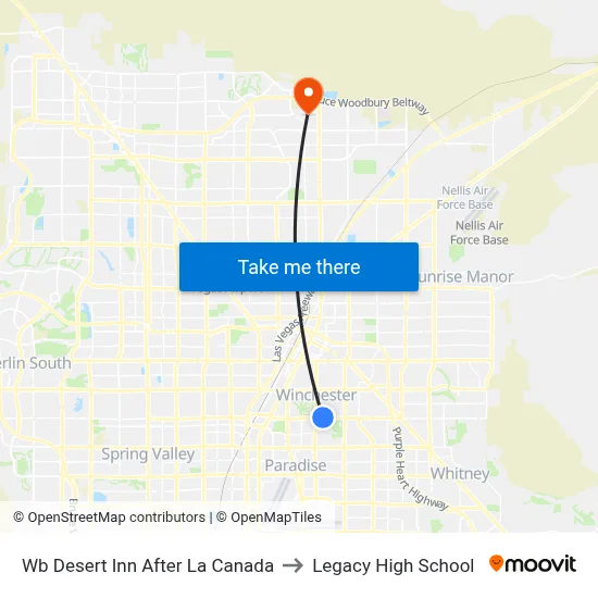 Wb Desert Inn After La Canada to Legacy High School map
