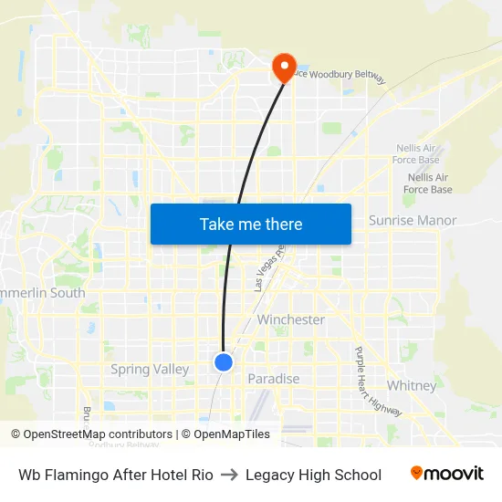 Wb Flamingo After Hotel Rio to Legacy High School map
