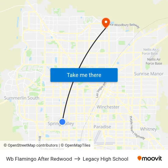 Wb Flamingo After Redwood to Legacy High School map