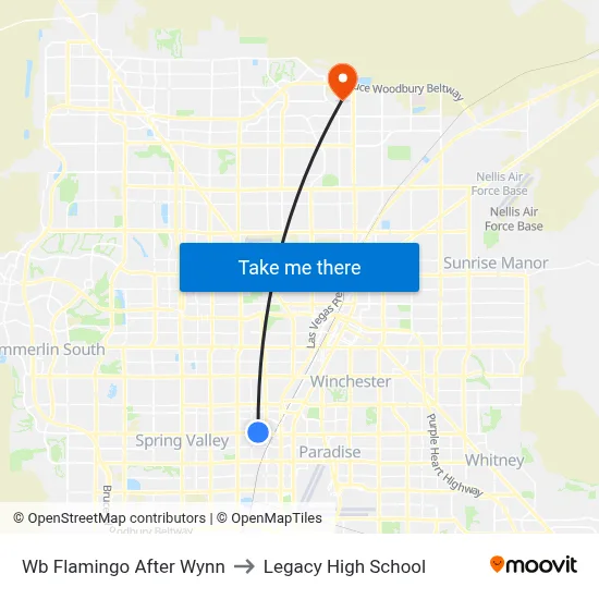 Wb Flamingo After Wynn to Legacy High School map