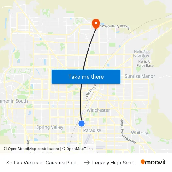 Sb Las Vegas at Caesars Palace to Legacy High School map