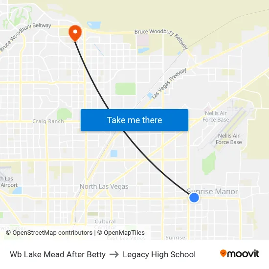 Wb Lake Mead After Betty to Legacy High School map