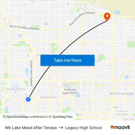 Wb Lake Mead After Tenaya to Legacy High School map