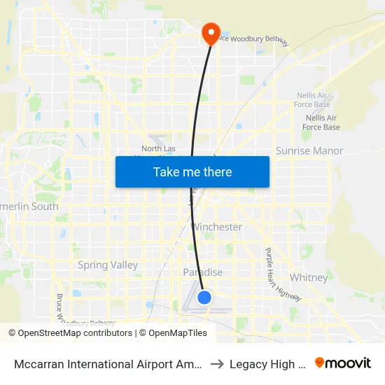 Mccarran International Airport Amtrak Bus Stop to Legacy High School map