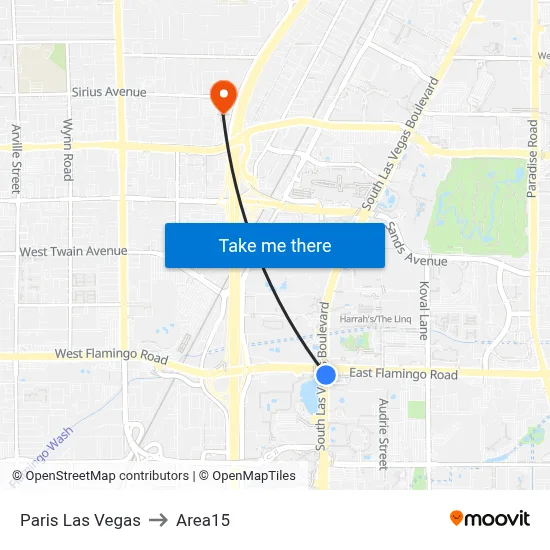 Paris Las Vegas to Area15 map
