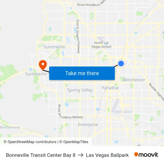 Bonneville Transit Center Bay 8 to Las Vegas Ballpark map
