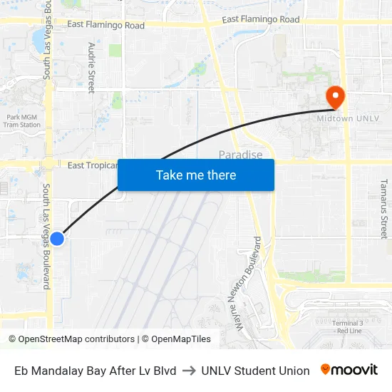 Eb Mandalay Bay After Lv Blvd to UNLV Student Union map