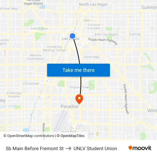 Sb Main Before Fremont St to UNLV Student Union map