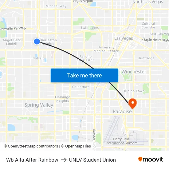 Wb Alta After Rainbow to UNLV Student Union map