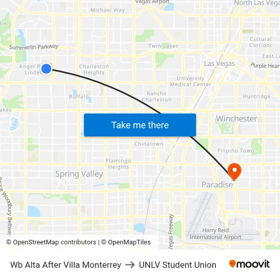 Wb Alta After Villa Monterrey to UNLV Student Union map