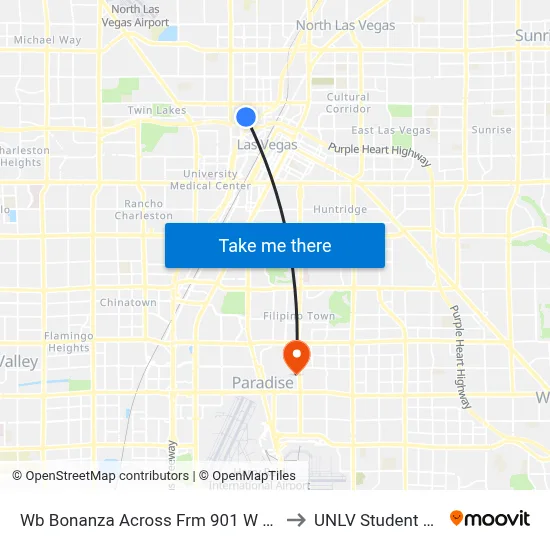 Wb Bonanza Across Frm 901 W Bonanza to UNLV Student Union map