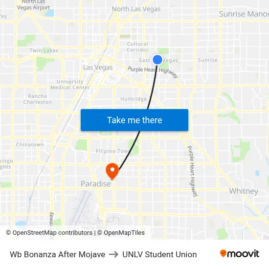 Wb Bonanza After Mojave to UNLV Student Union map