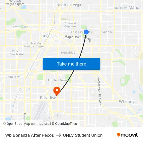 Wb Bonanza After Pecos to UNLV Student Union map