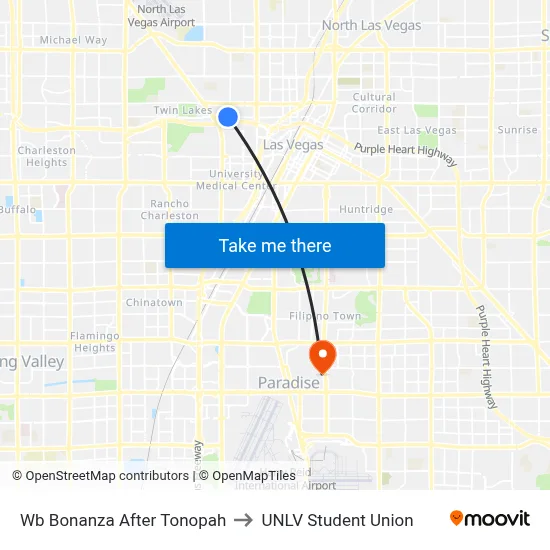 Wb Bonanza After Tonopah to UNLV Student Union map