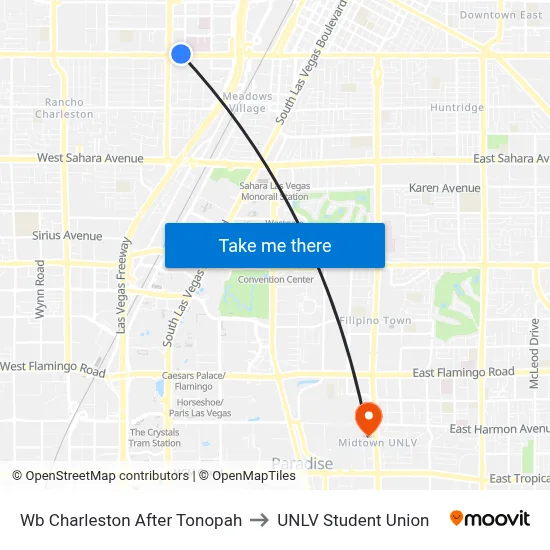 Wb Charleston After Tonopah to UNLV Student Union map