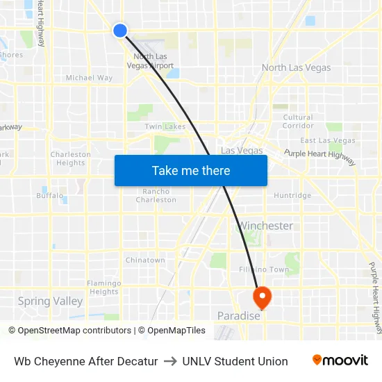 Wb Cheyenne After Decatur to UNLV Student Union map