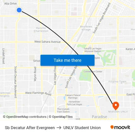 Sb Decatur After Evergreen to UNLV Student Union map