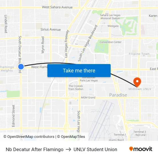 Nb Decatur After Flamingo to UNLV Student Union map