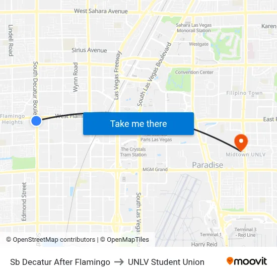 Sb Decatur After Flamingo to UNLV Student Union map