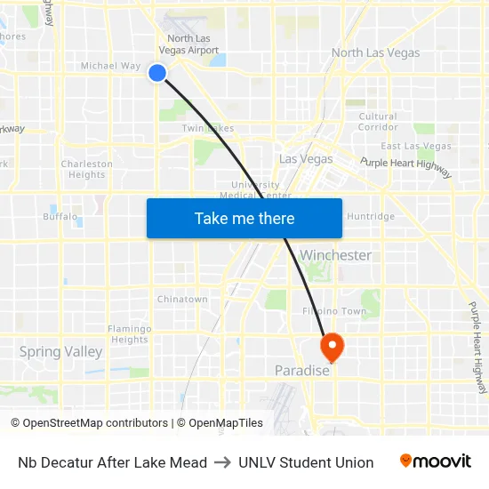 Nb Decatur After Lake Mead to UNLV Student Union map