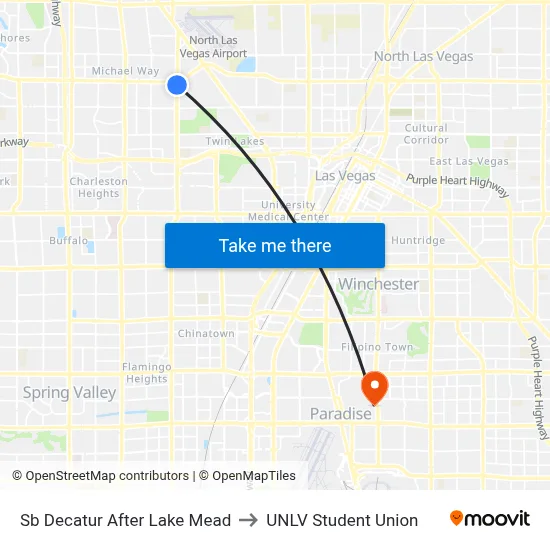 Sb Decatur After Lake Mead to UNLV Student Union map