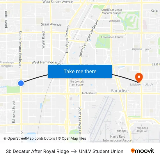 Sb Decatur After Royal Ridge to UNLV Student Union map