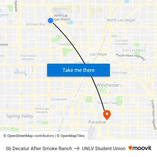 Sb Decatur After Smoke Ranch to UNLV Student Union map