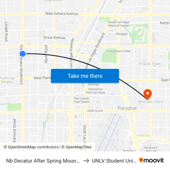 Nb Decatur After Spring Mountain to UNLV Student Union map