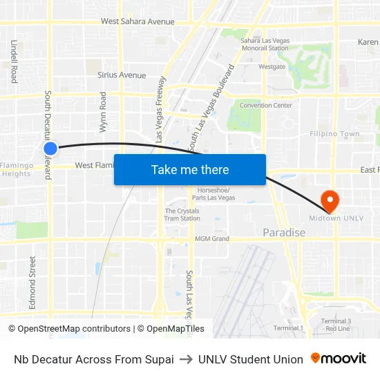 Nb Decatur Across From Supai to UNLV Student Union map