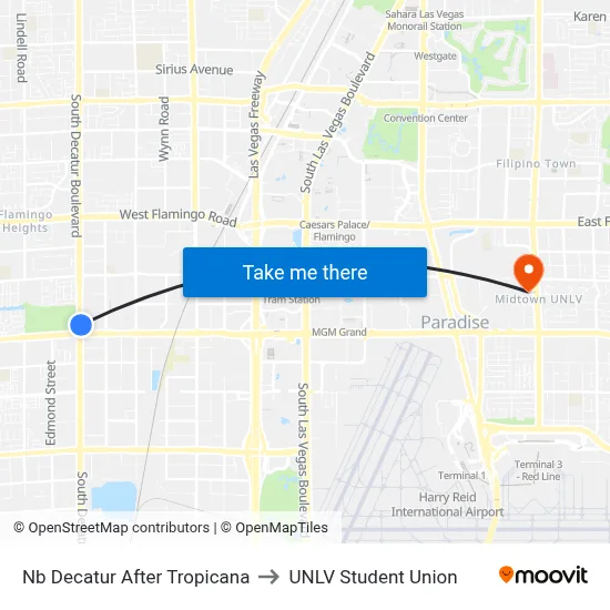 Nb Decatur After Tropicana to UNLV Student Union map