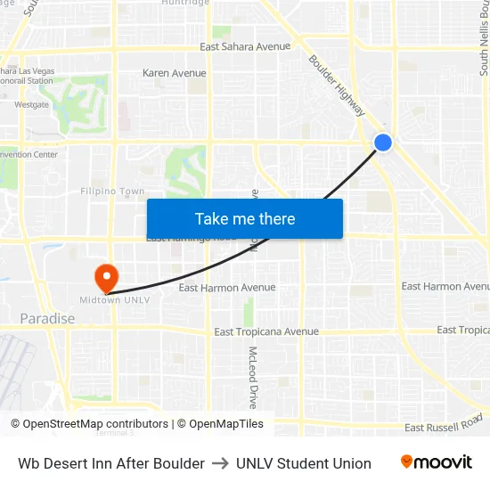Wb Desert Inn After Boulder to UNLV Student Union map