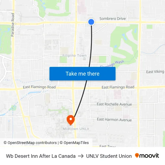 Wb Desert Inn After La Canada to UNLV Student Union map