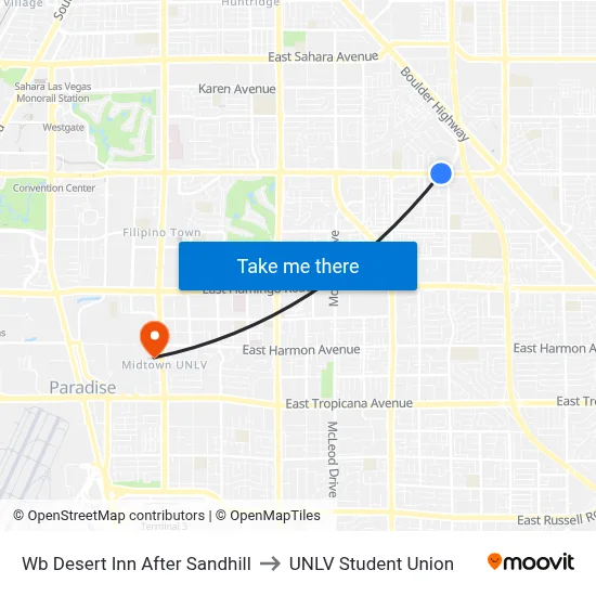 Wb Desert Inn After Sandhill to UNLV Student Union map