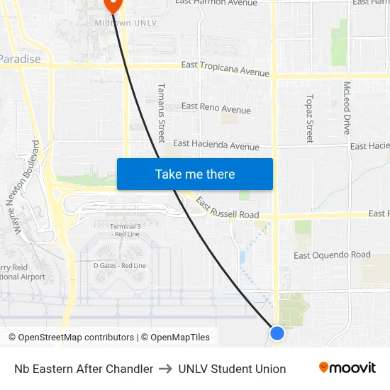 Nb Eastern After Chandler to UNLV Student Union map