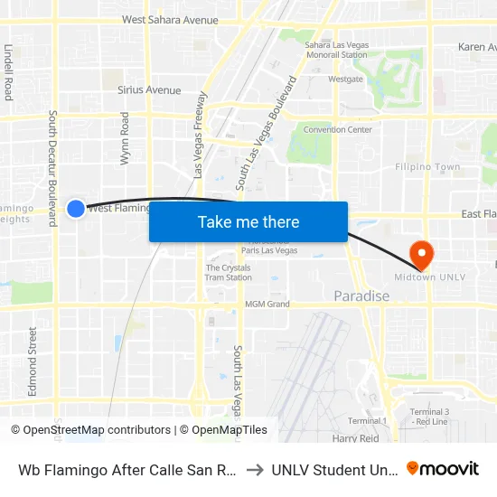Wb Flamingo After Calle San Remo to UNLV Student Union map