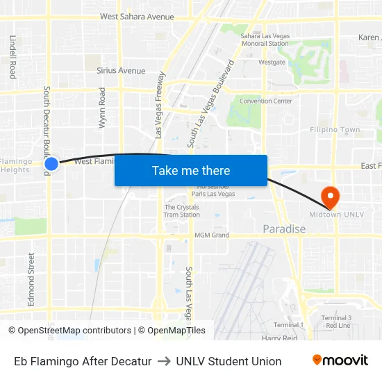 Eb Flamingo After Decatur to UNLV Student Union map